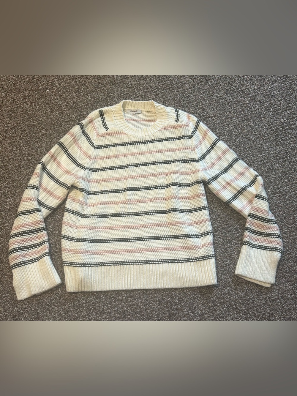 MADEWELL S Women’s Striped Crewneck Sweater - Cream with Pink & Black Stripes